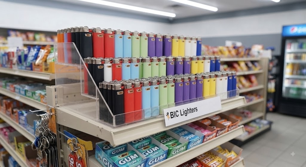ValueLighter lighters in a variety of vibrant colors, displayed on a retail shelf for easy in-store shopping.