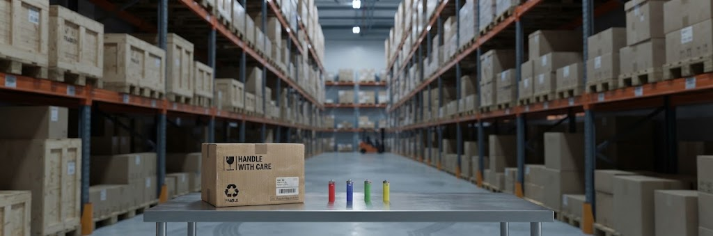 High-quality lighters displayed in a warehouse setting, ready for fast shipping from our US stock.