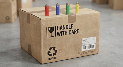 Full protective cardboard box used for shipping bulk disposable lighters safely